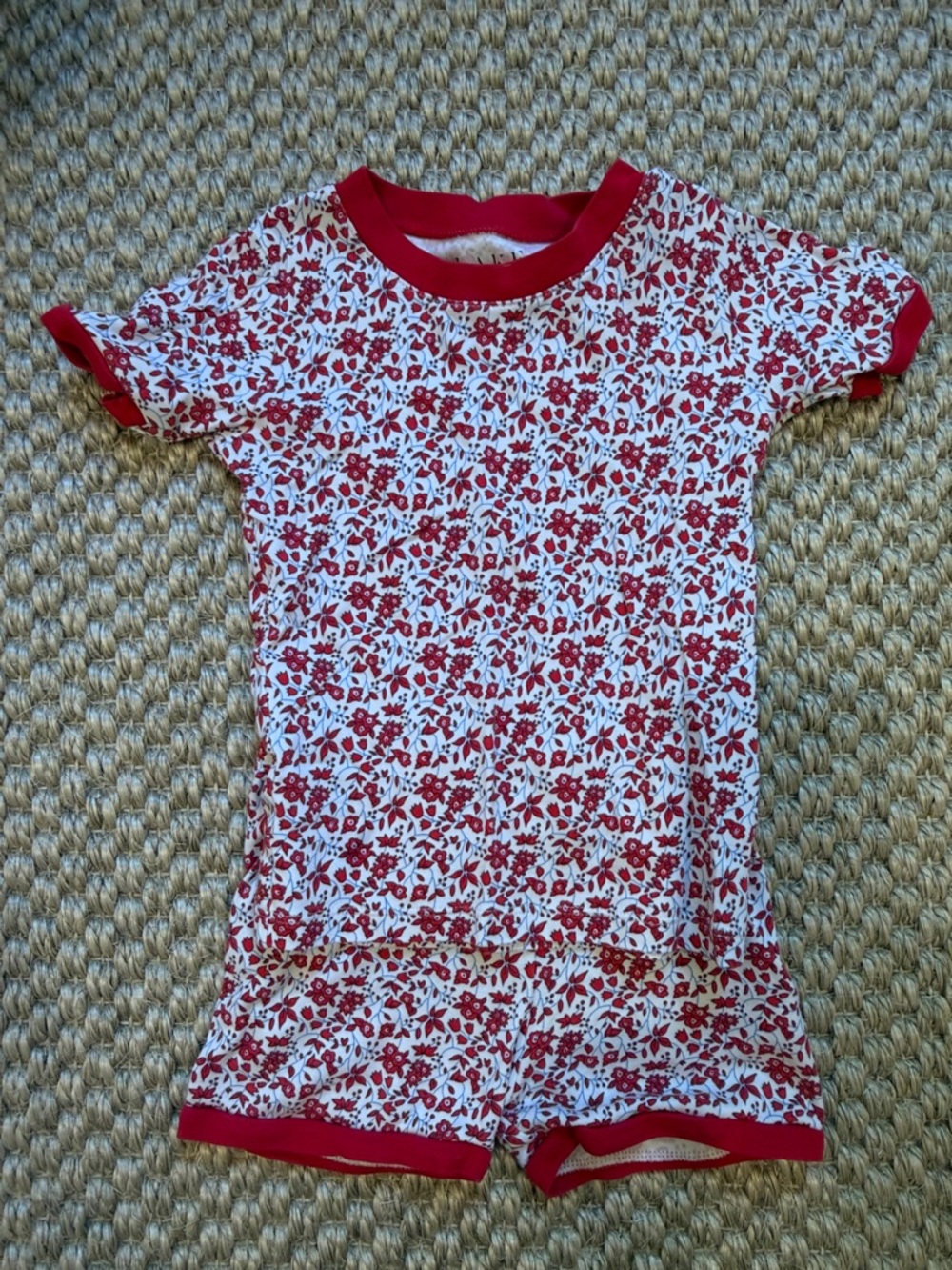 Girls Red Floral Short Pajama Set with Contrast Trim